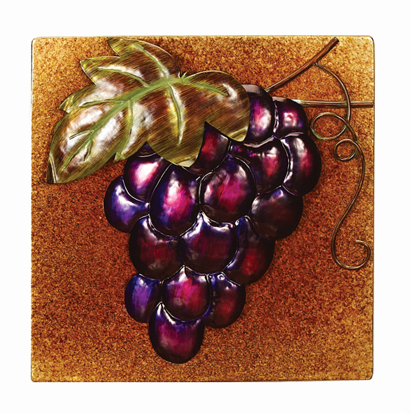 Set of 2 Hand Sculpted Metal Purple Grape Fruit Wall Plaque Decorations 14.25