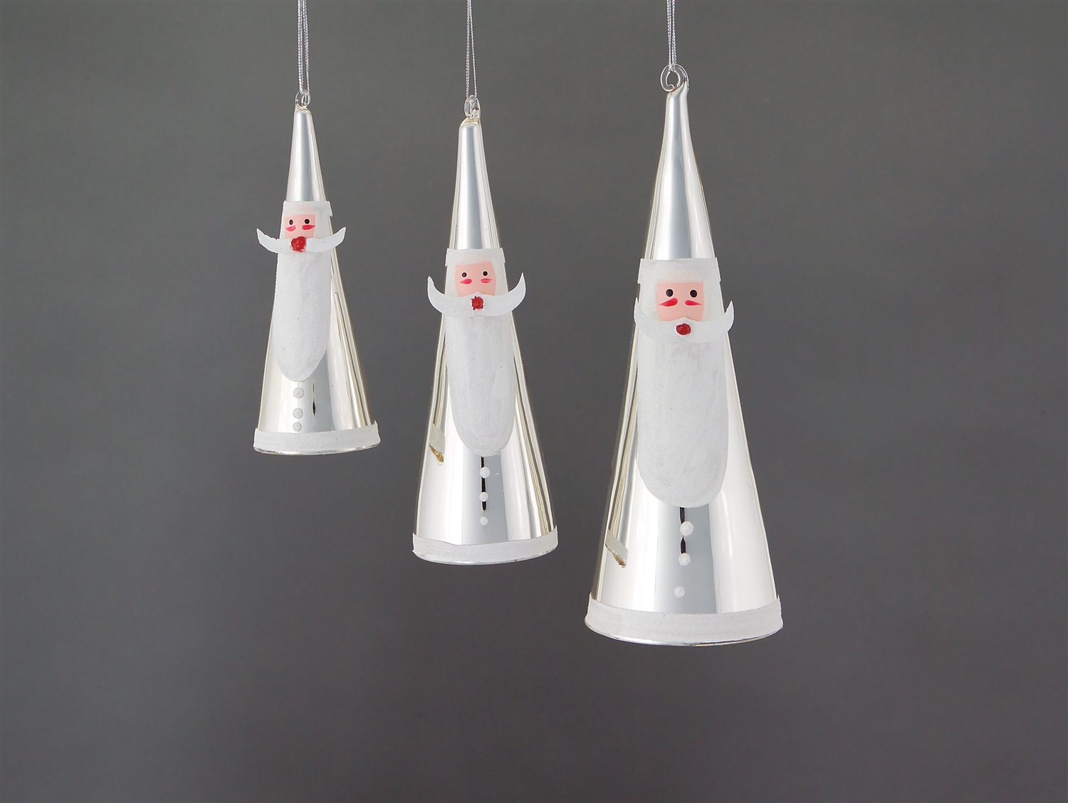Club Pack of 18 Christmas Whimsy Glass Silver Santa Claus Cone Ornaments 8 Halloween Costume