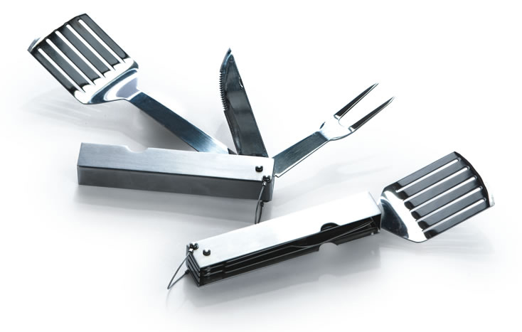 3-Piece Stainless Steel Folding Barbecue Tool Set - Travel Compact BBQ