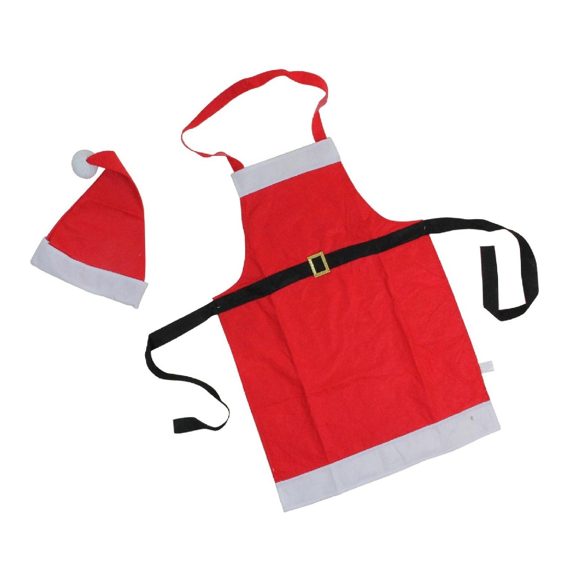 Festive Red and White Christmas Apron and Santa Hat Set - Children's Size