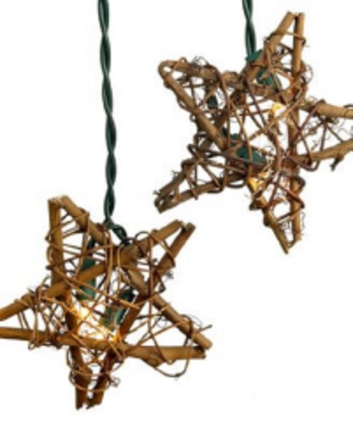 Set of 10 Country Rustic Rattan Star Novelty Christmas Lights - Clear Lights