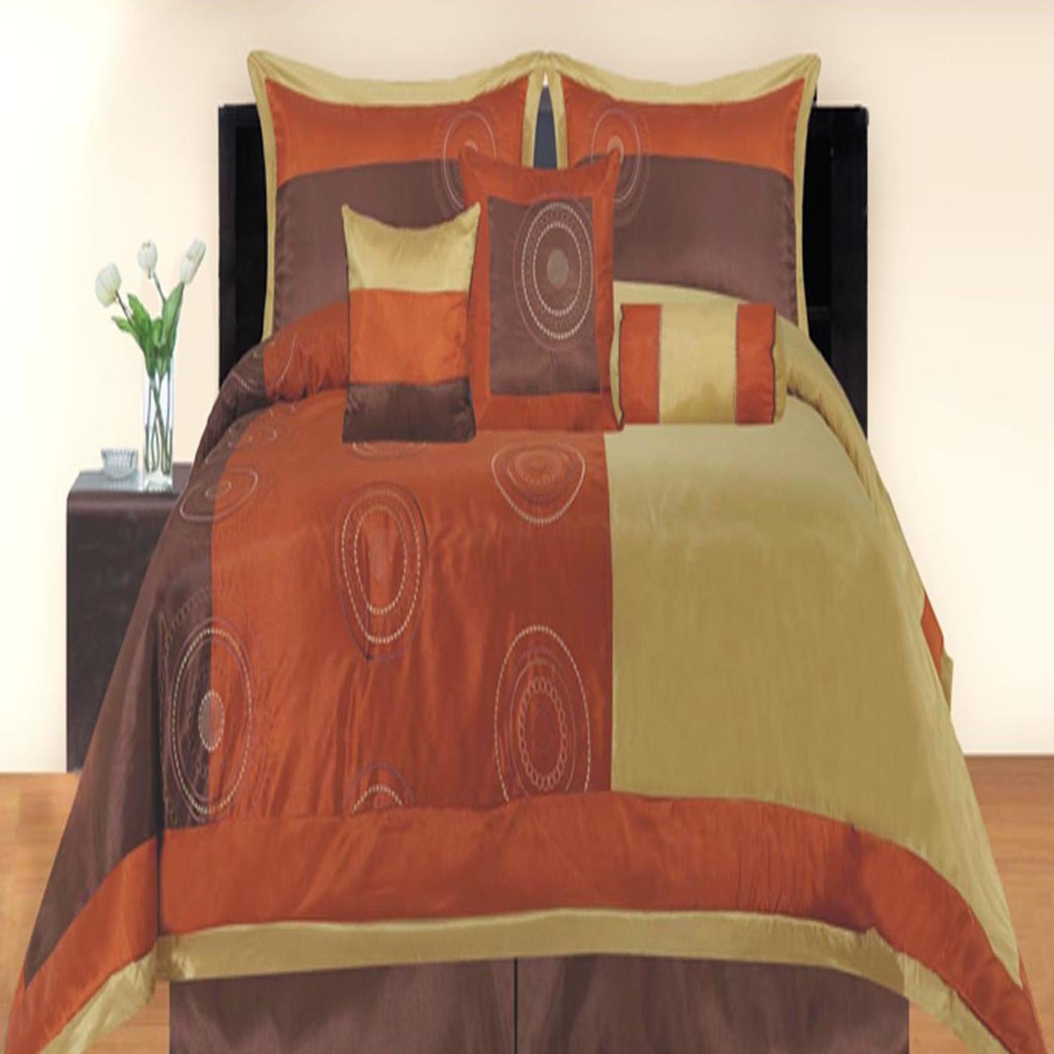 Bedford Rust, Brown & Gold 7 Piece Queen Comforter Bed In A Bag Set NEW