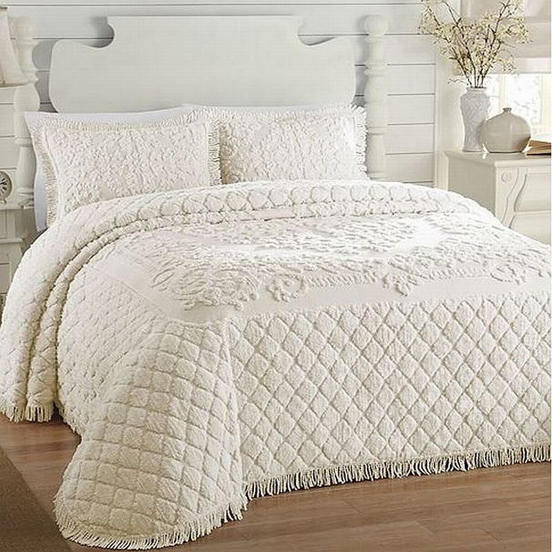 Lamont Home Josephine Chenille Twin Cotton Bedspread White eBay
