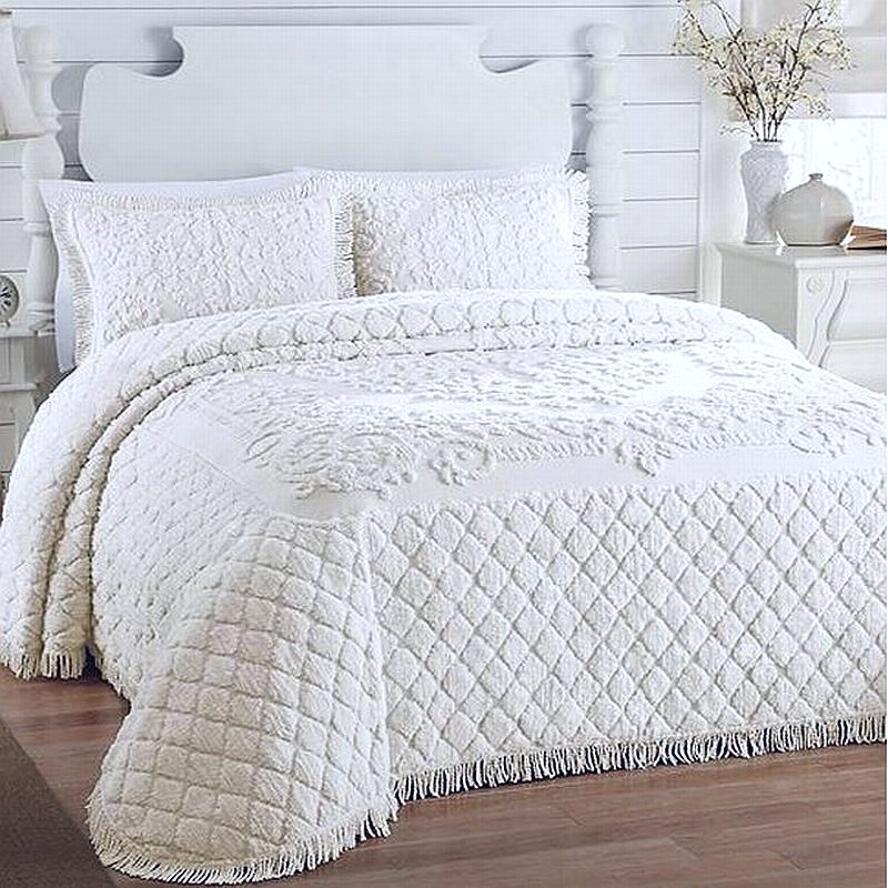 Lamont Home Josephine Chenille Queen Cotton Bedspread White NEW eBay