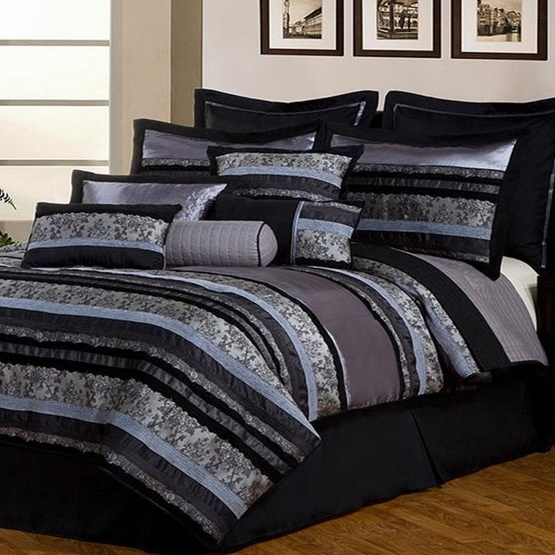 Pheonix Home Noir Black 12 Piece Cal King Comforter Bed In A Bag Set