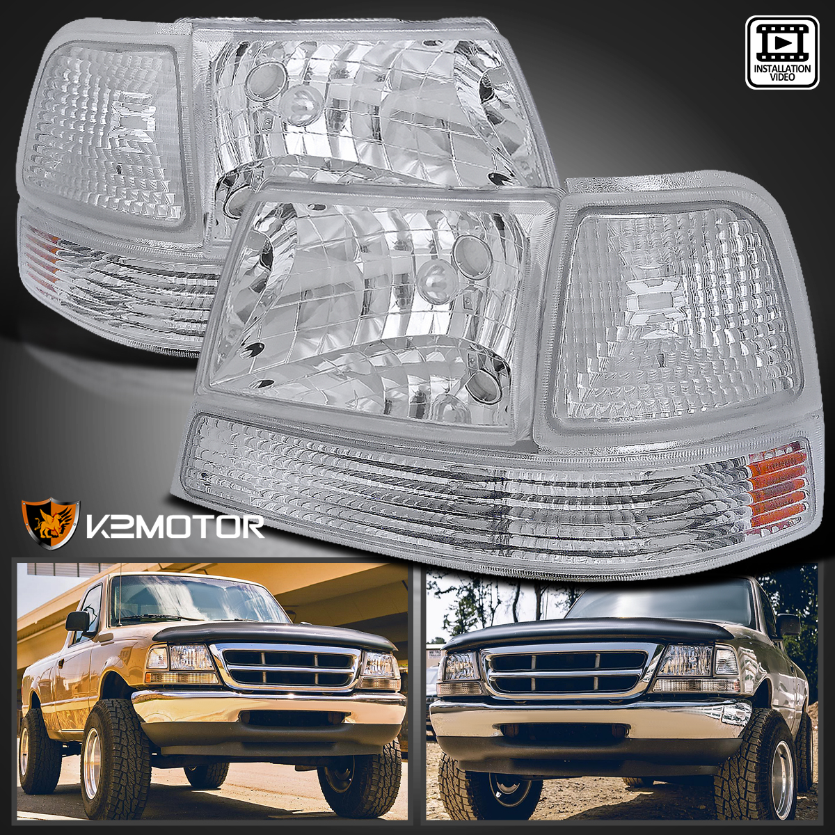 thumbnail image 2 of Autoparts360 Chrome Headlights & Projector Fog Lamps For 1993-1997 Ford Ranger – With Corner Signal 2 of 6