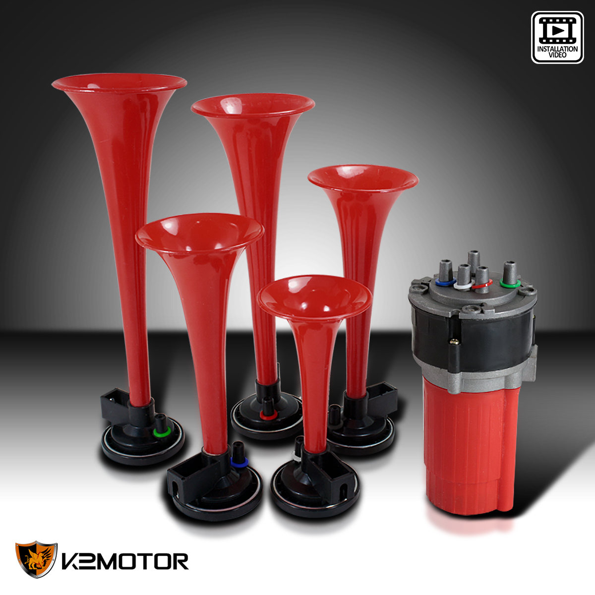 Great "La Cucaracha" Music Air Horn Red 125DB 12V 5 Trumpet W