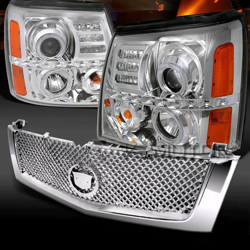 0206 Cadillac Escalade SUV Chrome LED Projector Headlights+VIP Hood Grille