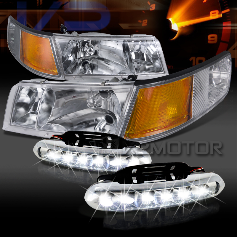 9802 Mercury Grand Marquis Chrome Headlights+Corner Lamps+LED DRL Fog