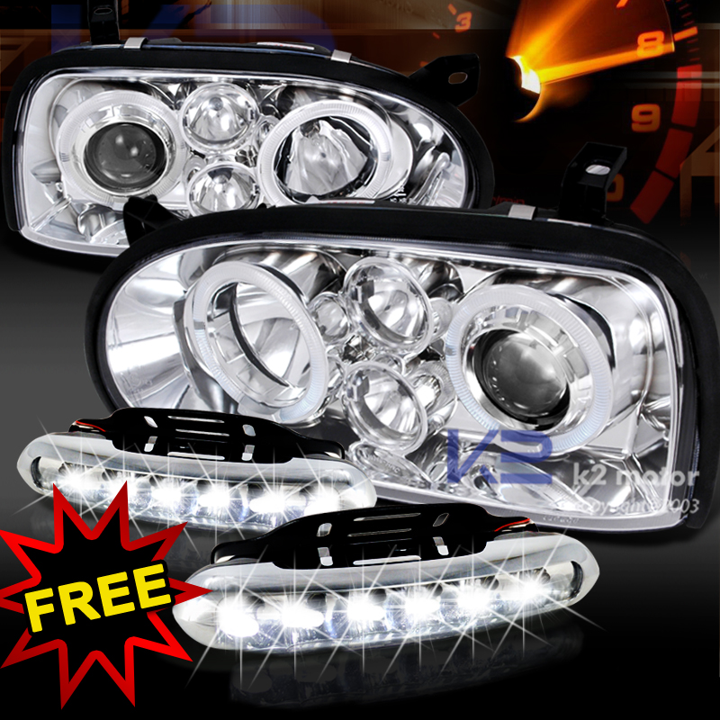 For 9398 VW Golf MK3 Iii Projector Headlights Chrome w/ LED Fog Lamps