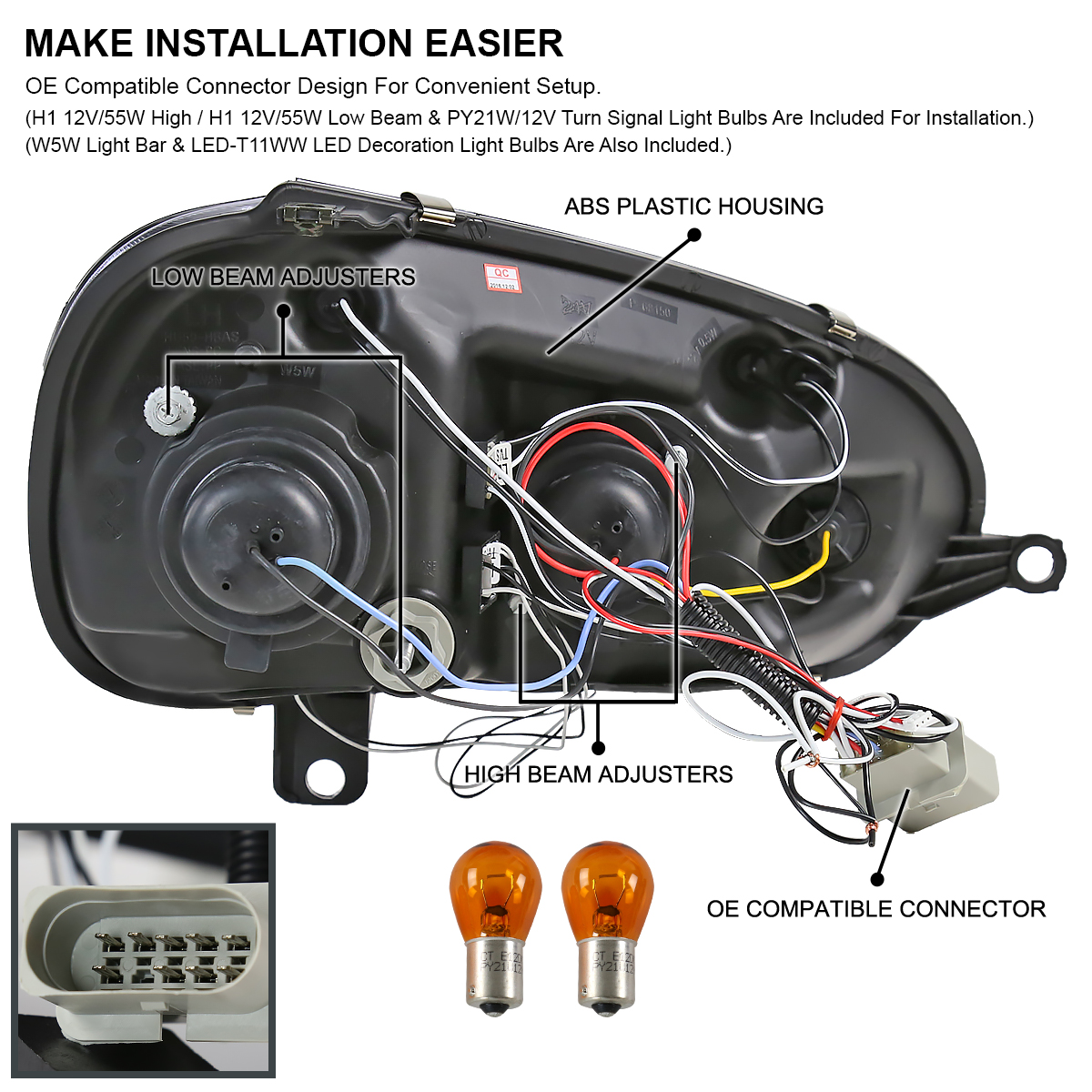 For VW MK5 MKV Jetta Golf GTI R32 LED Halo Rim Projector Headlight