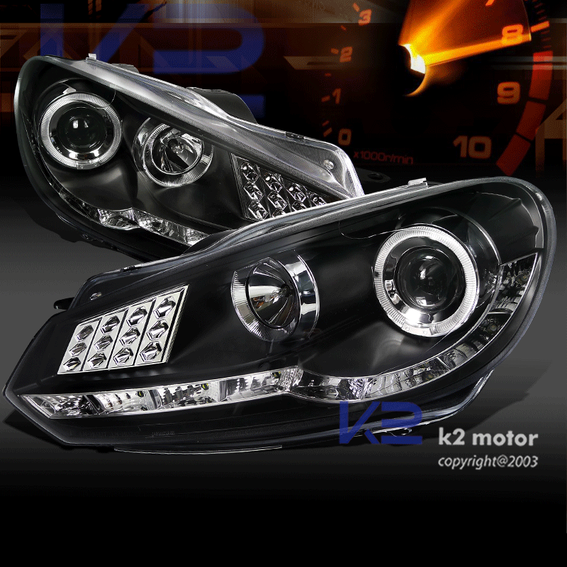 FOR 0912 VW GOLF GTI MK6 BLACK R8 LED DRL HALO PROJECTOR HEADLIGHTS