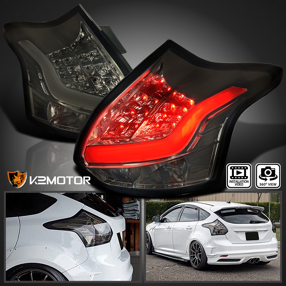 20122014 FORD FOCUS 5DR HATCHBACK SMOKE LENS FULL LED TAIL LIGHTS