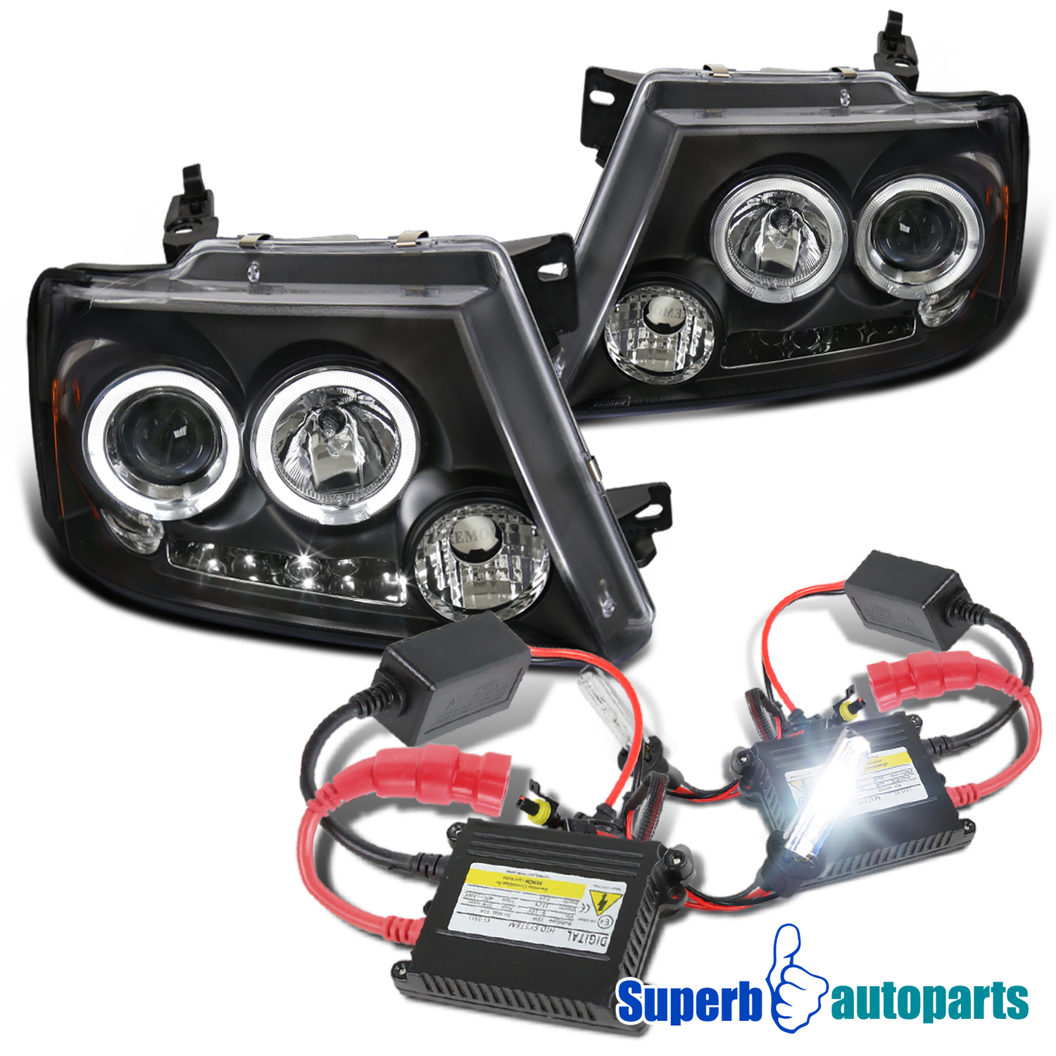 2004 2008 Ford F150 Dual Halo LED Projector Headlights