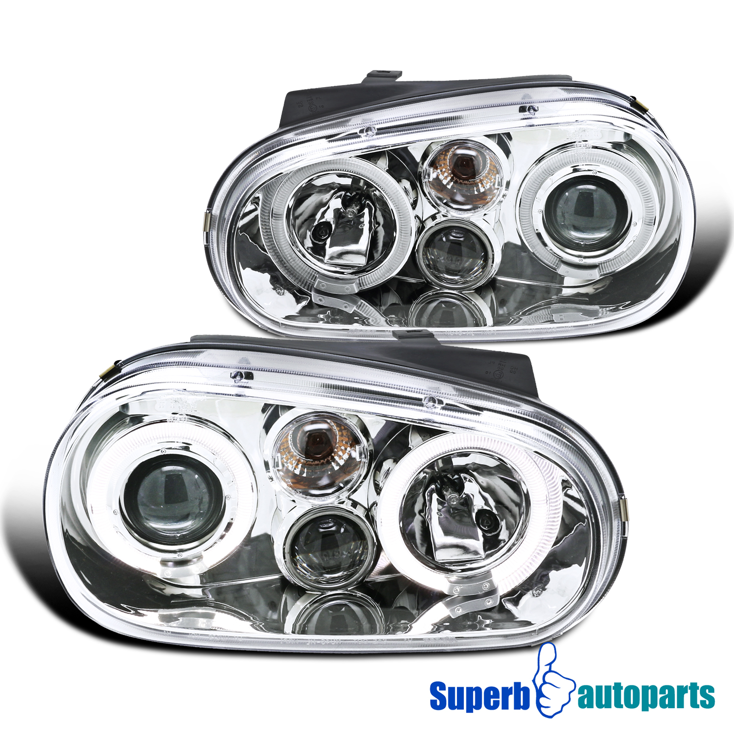 1999 2006 VW Golf GTI MK4 Halo Projector Clear Headlights Chrome Specd