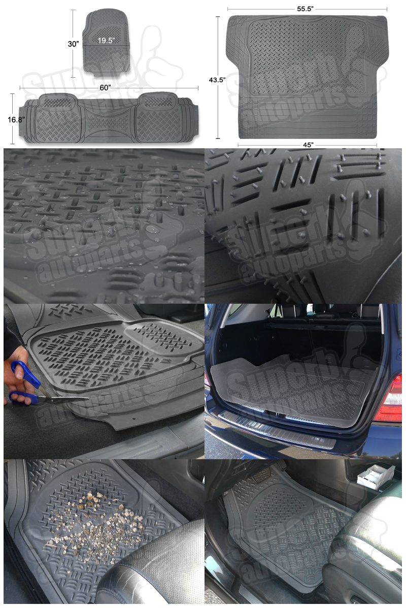 5PC Front+Rear+Cargo Liner Semi Custom Heavy Duty Rubber Floor Mats