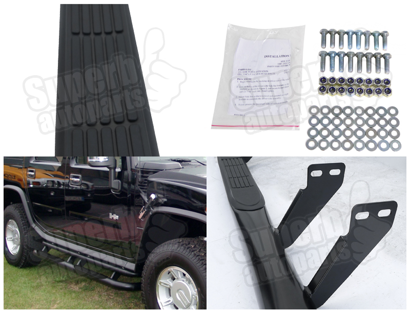 20032010 Hummer H2 3" S/S Side Step Rails NERF Bars Black eBay