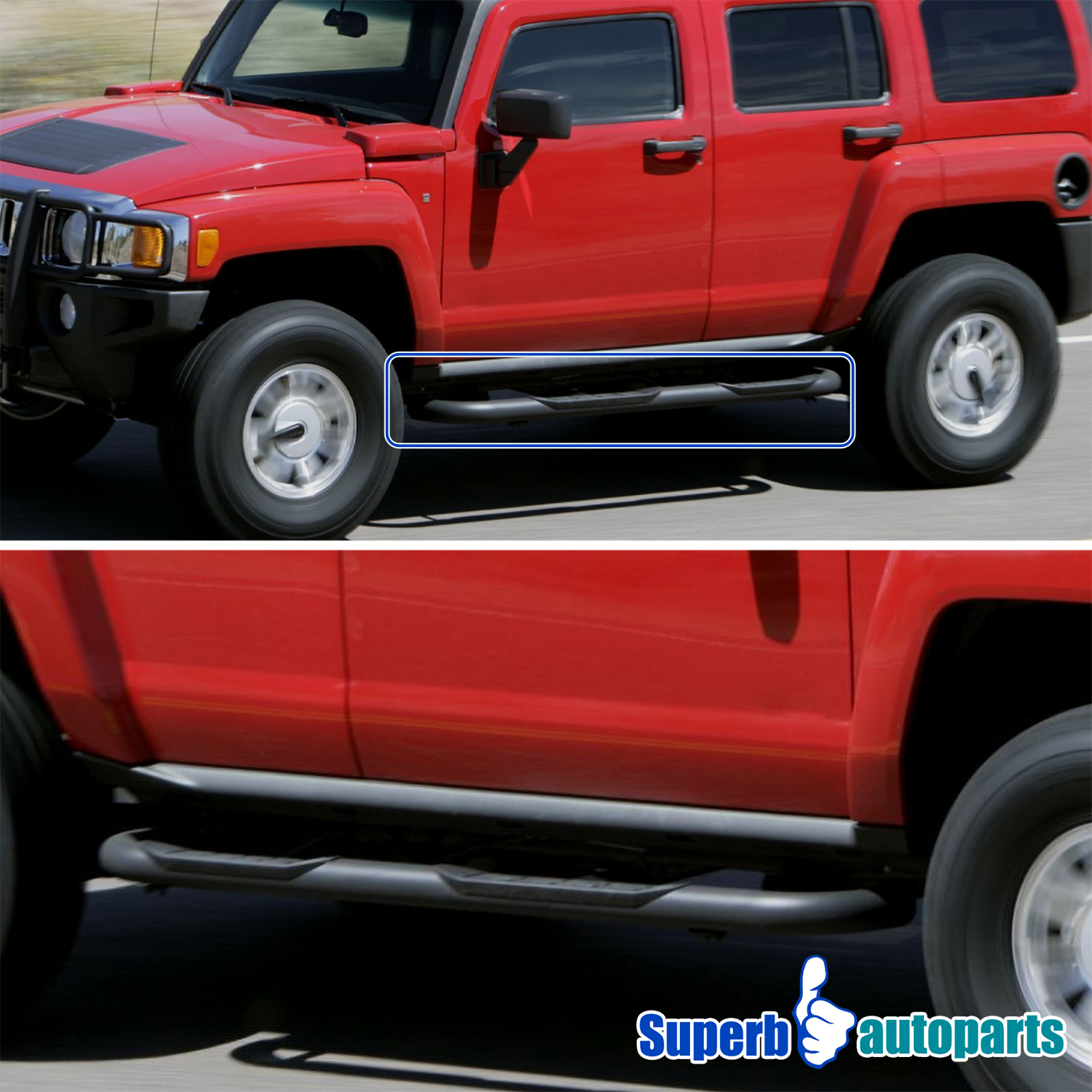 20062010 Hummer H3 3" S/S Side Step Rails Nerf Bars Running Board