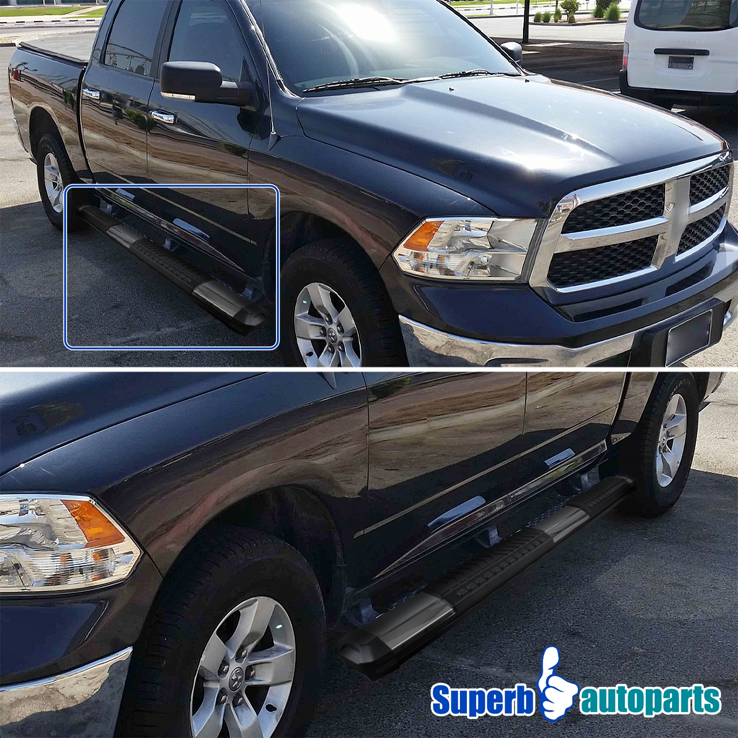 20092016 Dodge Ram 1500 Crew Cab S/S Aluminum Side Step Nerf Bars