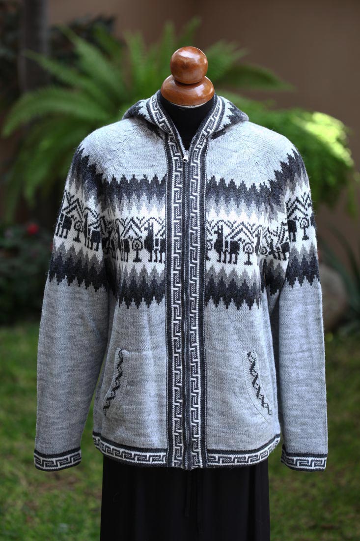 NEW MENS HOODED HOOD ALPACA WOOL JACKET HOODIE SWEATER COAT LLAMA PERU