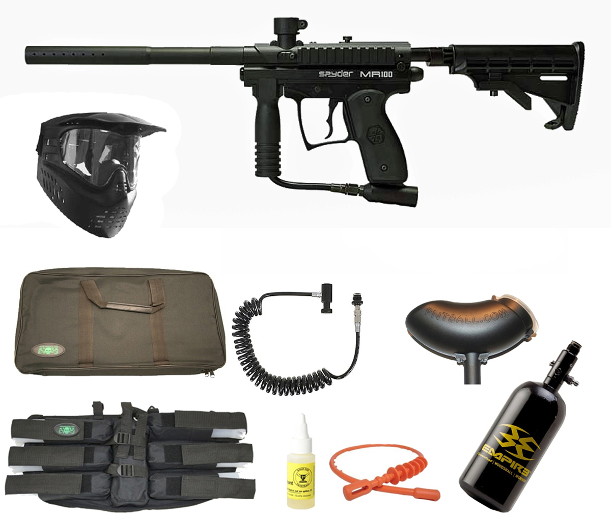 Spyder MR100 Pro Paintball Marker Gun 3Skull Nitro Sniper Set Black