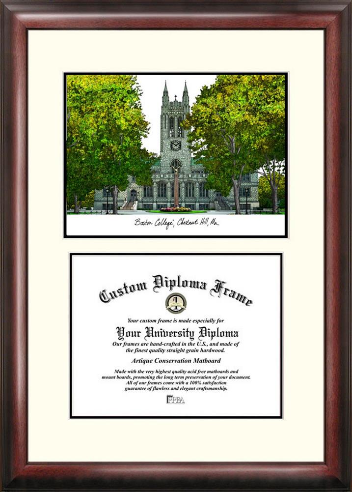 Boston College BC Mahogany Diploma Frame & Lithograph