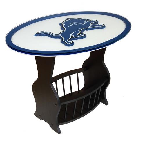 Detroit Lions Wood End Table With Glass Cover