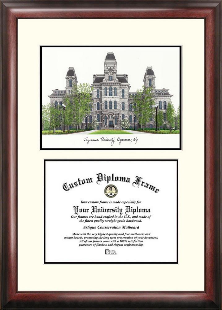 Syracuse University Mahogany Diploma Frame & Lithograph