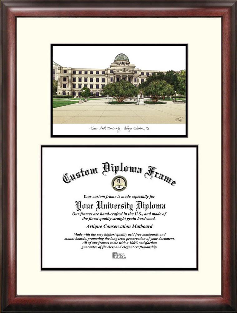 University of North Texas Mahogany Diploma Frame & Lithograph