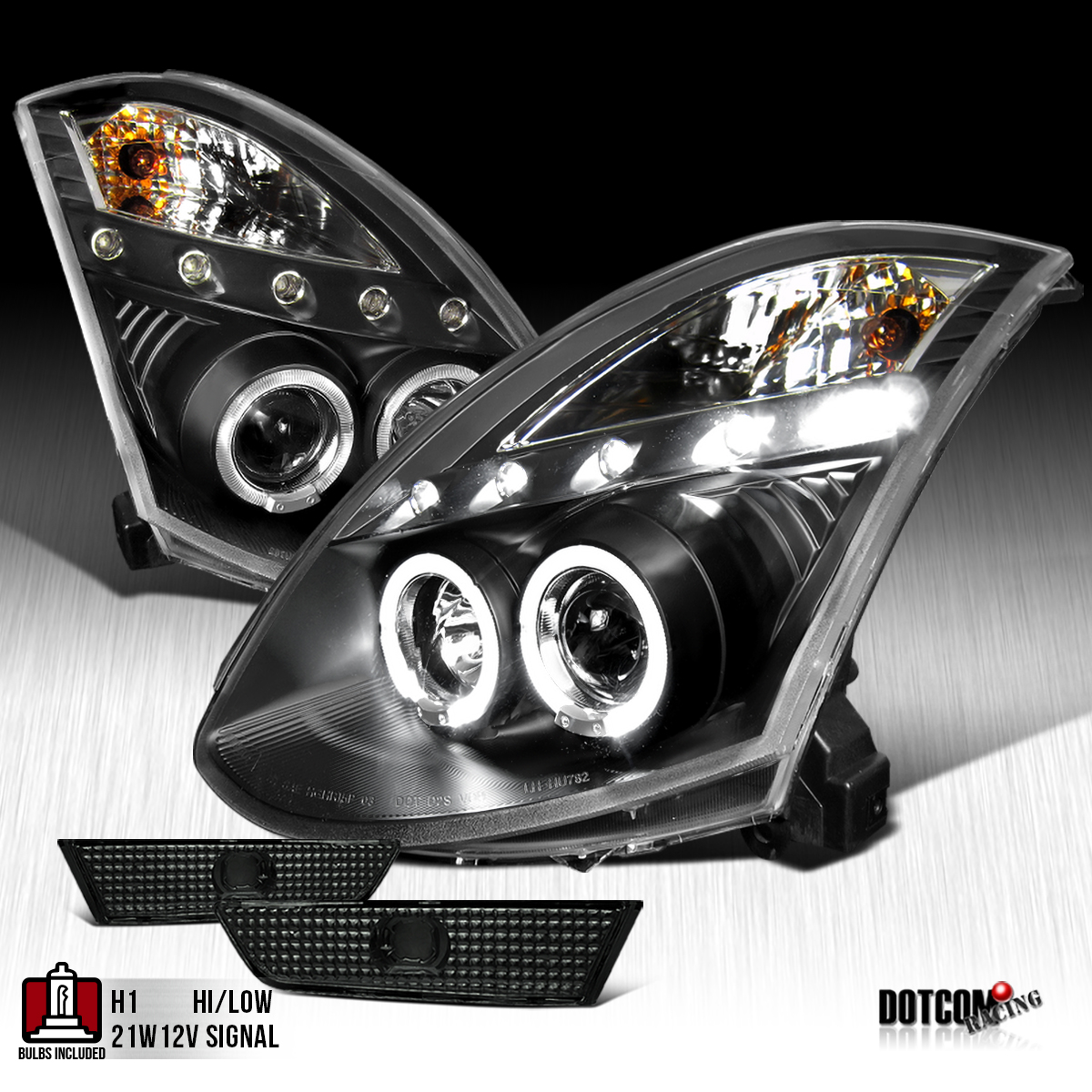 0307 INFINITI G35 COUPE BLACK LED HALO PROJECTOR HEADLIGHTS+SMOKE