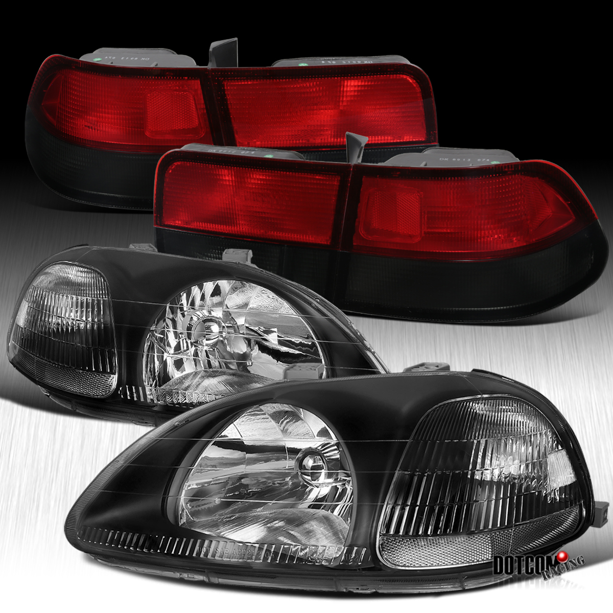 FOR HONDA 9698 CIVIC 2DR COUPE BLACK HEADLIGHTS+RED/SMOKE TAIL LIGHTS