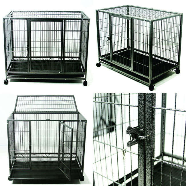 37" Heavy Duty Dog Kennel w/ Wheels Portable Carrier Crate Pet Puppy