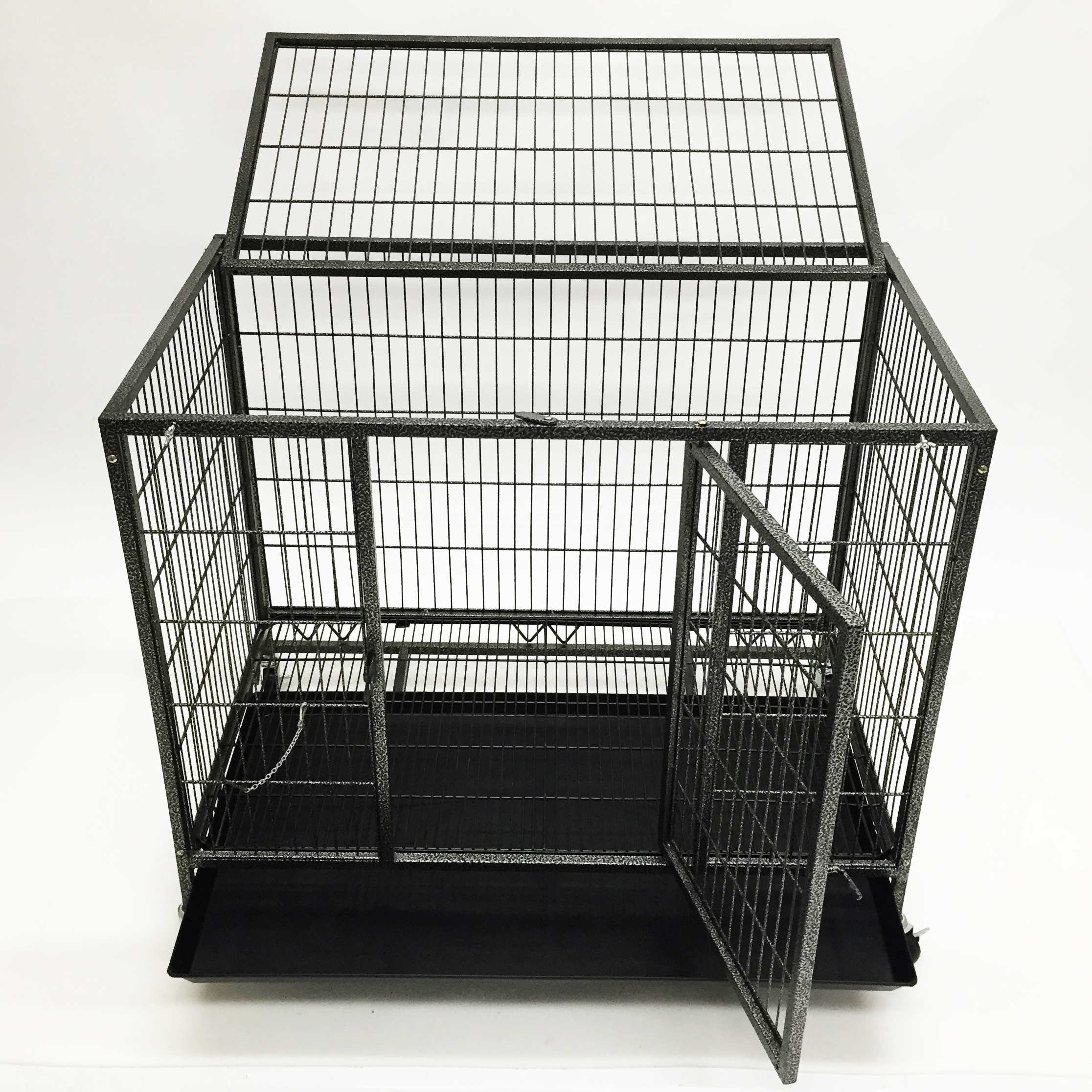 37" Heavy Duty Dog Kennel w/ Wheels Portable Carrier Crate Pet Puppy