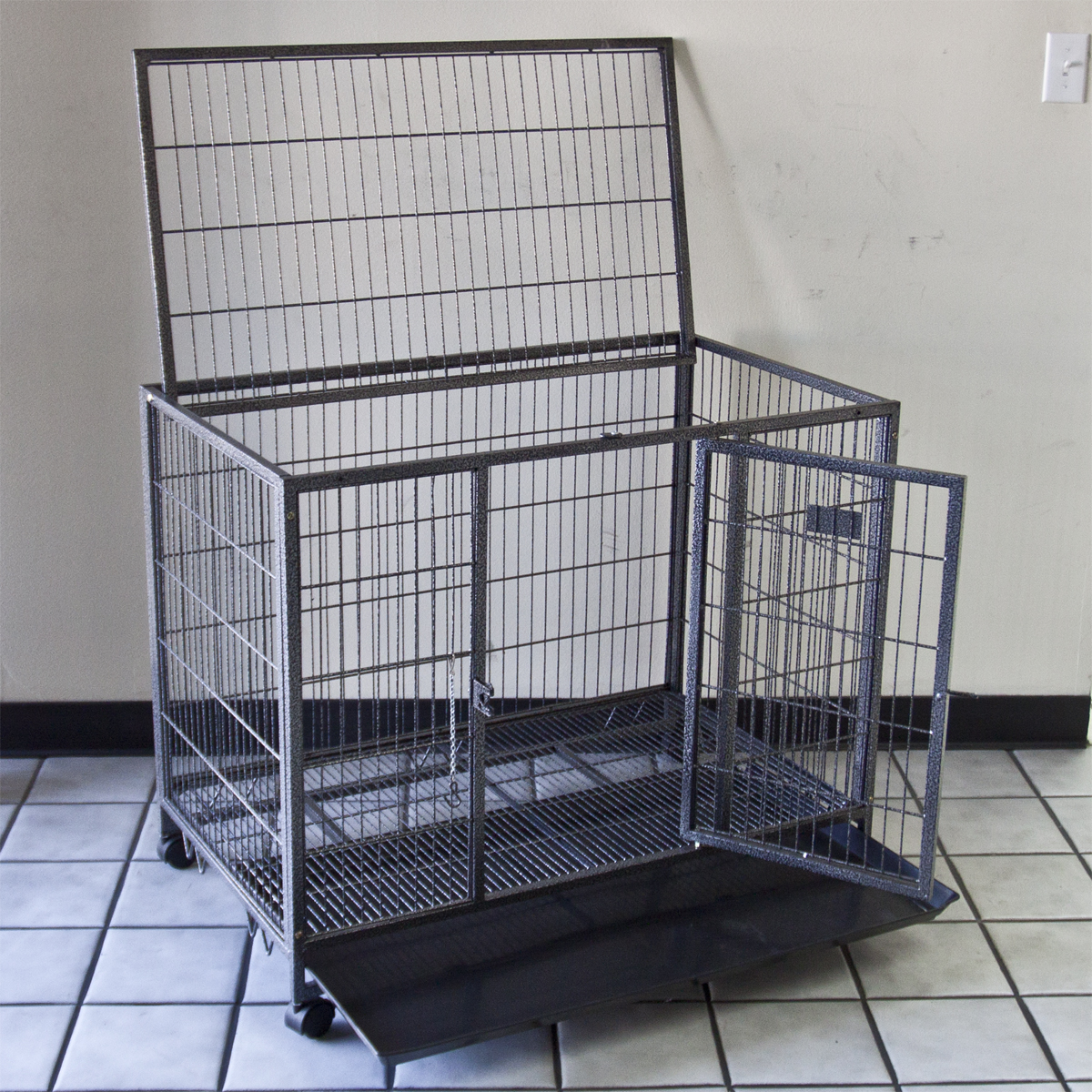 37" Heavy Duty Dog Kennel w/ Wheels Portable Carrier Crate Pet Puppy