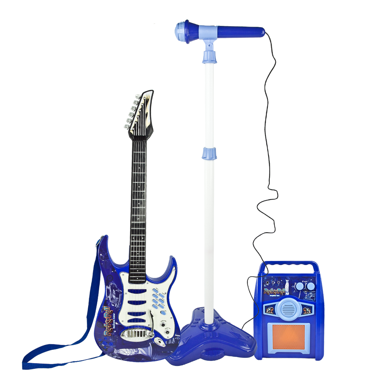 Guitar Microphone Amplifier Toys Kids Karaoke Electric Rock Band Blue