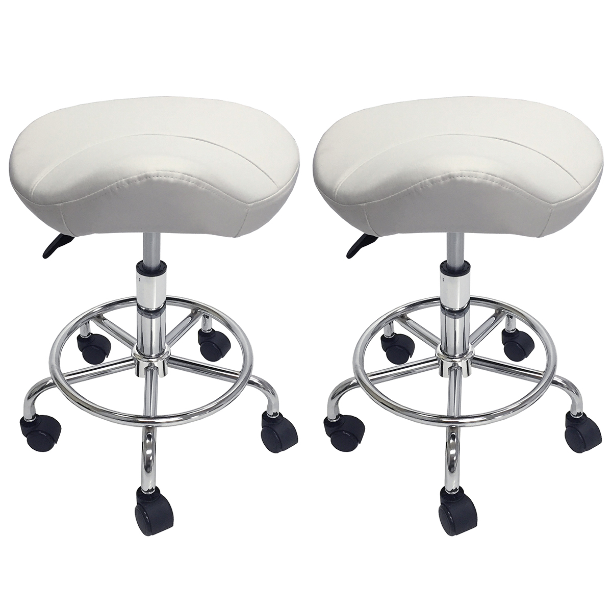 2 Footrest Saddle Clinic Stool Doctor Dentist Salon Spa White Chair PU
