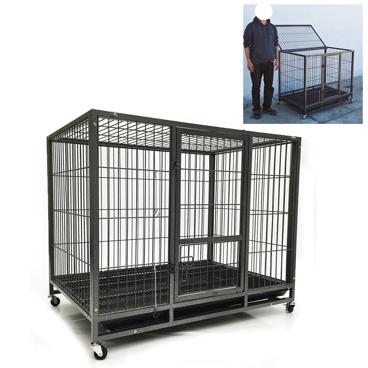 43" Dog Kennel w Wheels Portable Pet Puppy Carrier Crate Cage Heavy