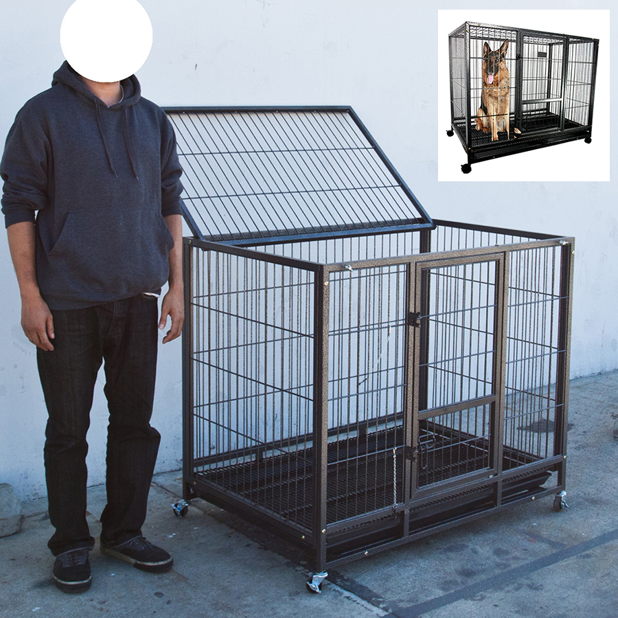 43" Dog Kennel w/ Wheels Portable Pet Puppy Carrier Crate Large Cage