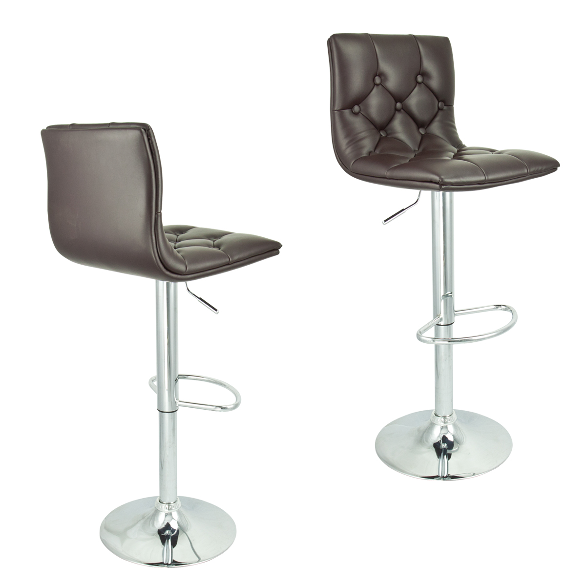 2 Swivel Bar Stool Brown Elegant PU Leather Modern Air Lift Hydraulic