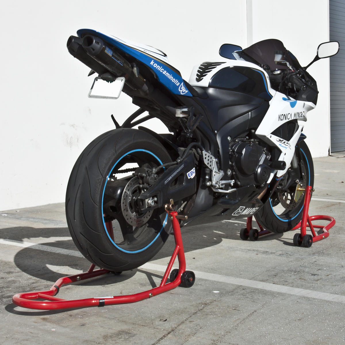 Front and Rear Wheel Lift Motorcycle Stands Swingarm Paddock Spool Hook