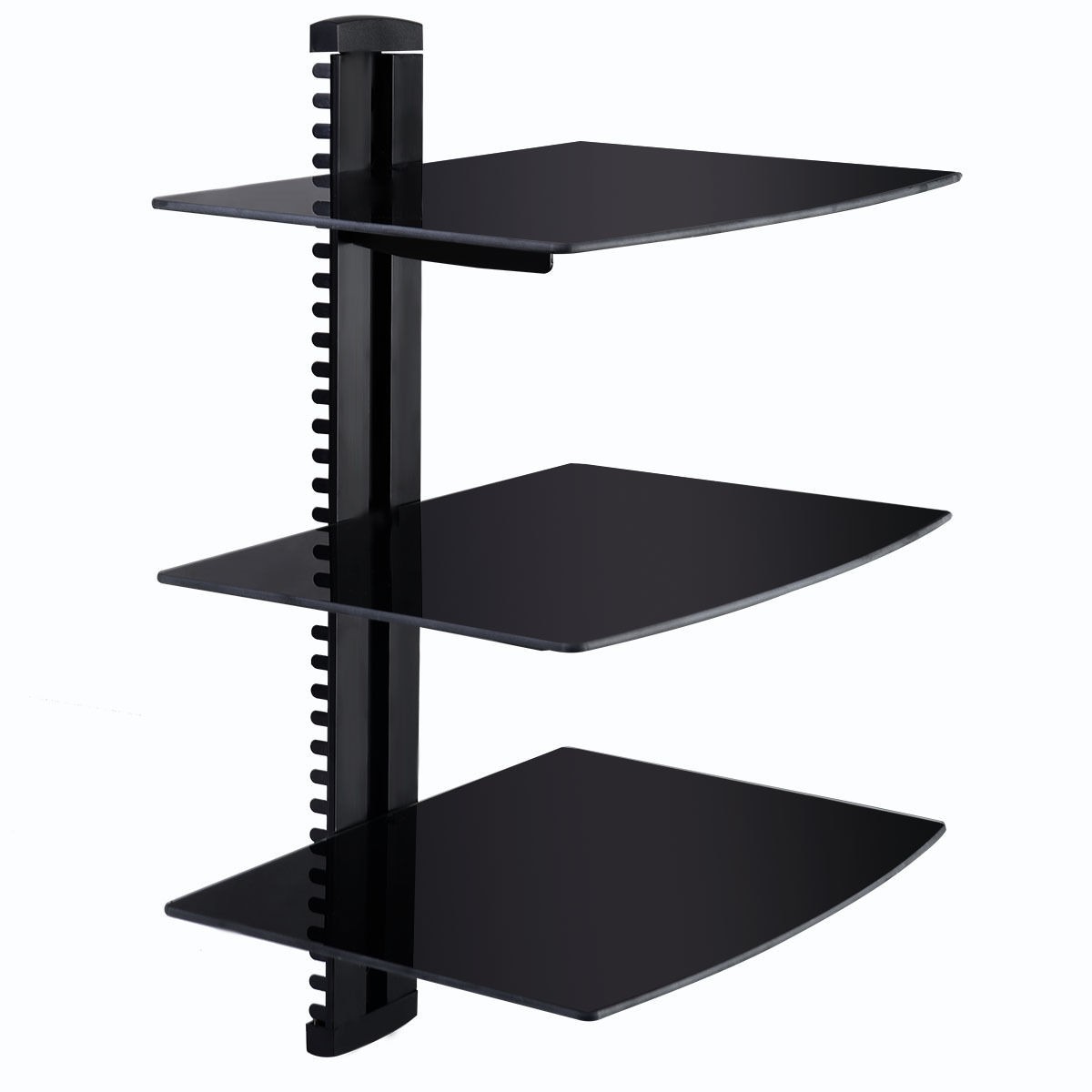 3 Tier Dual Glass Shelf Wall Mount Bracket Under TV Component Cable DVR