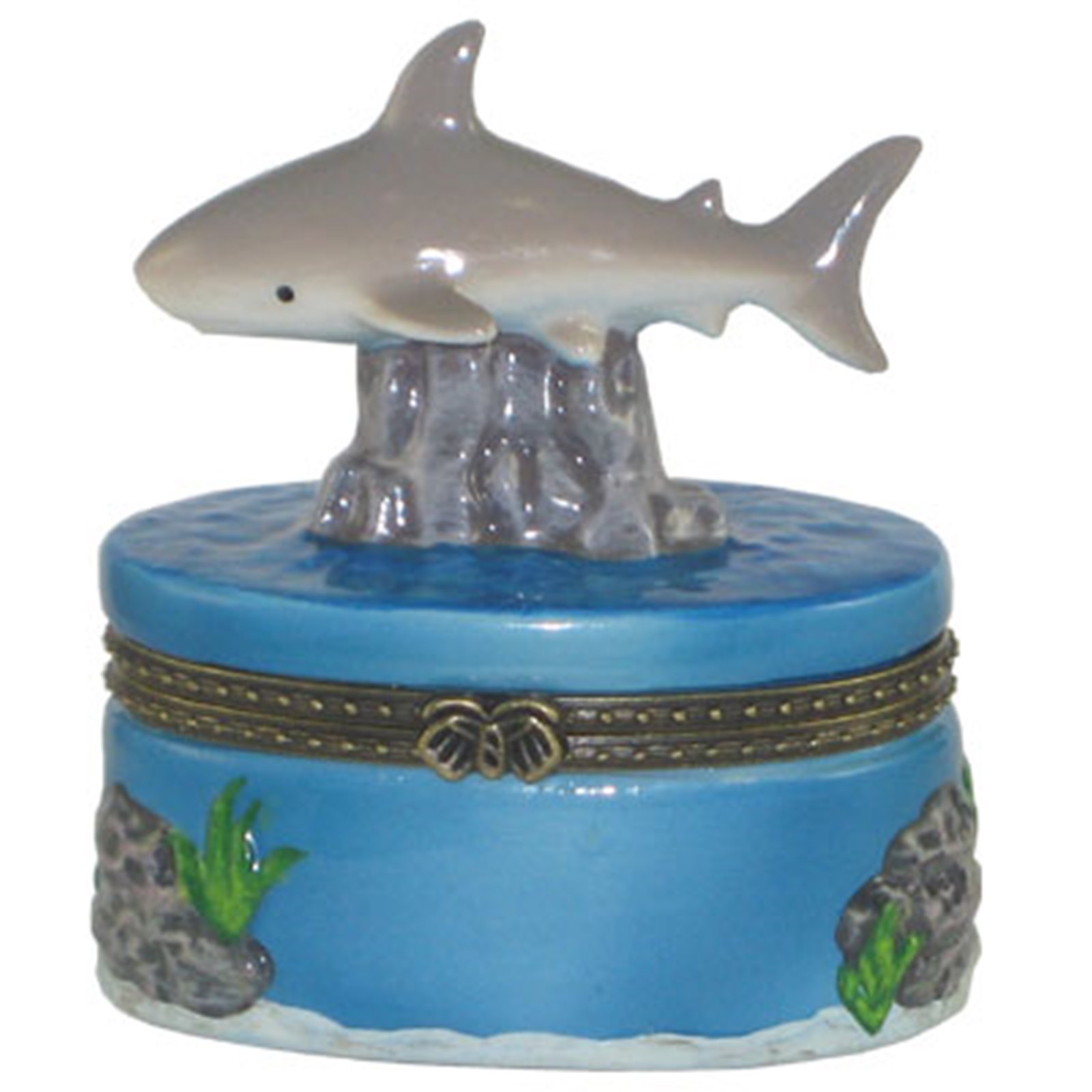 Coastal Gray Shark Porcelain Hinged Trinket Box Mary B Decorative Art