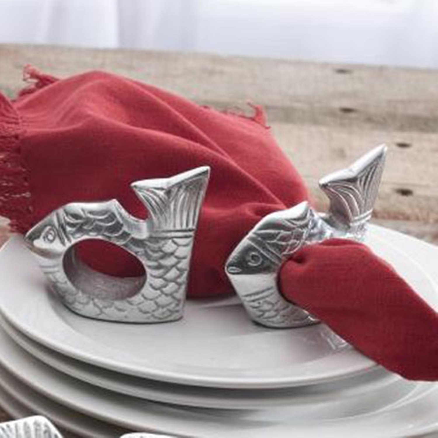 Fish Napkin Rings Set of 4 Silver Tone Metal Mary B Decorative Art