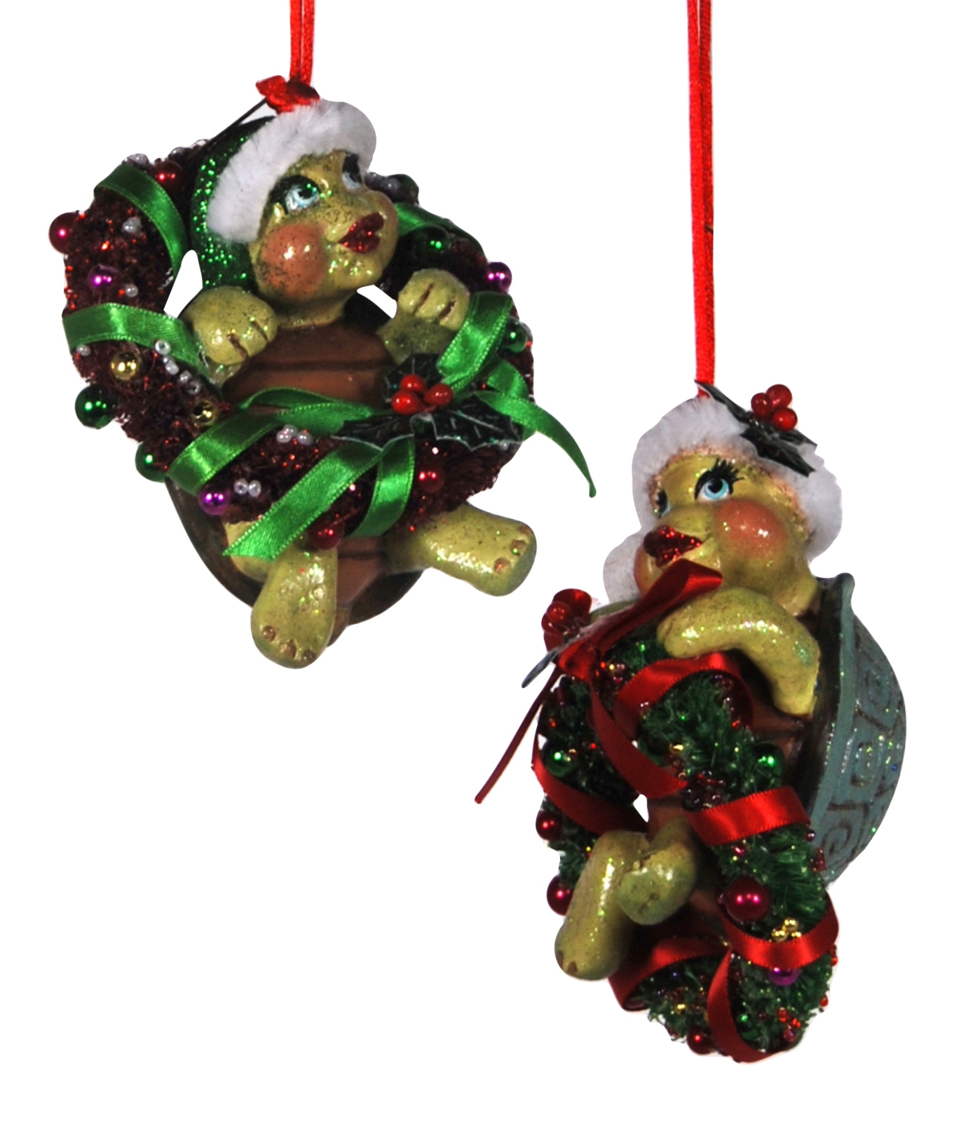 Turtles in Wreaths Christmas Holiday Ornaments Set of 2 Katherines Turtles in Wreaths Christmas Holiday Ornaments Set of 2 Katherines