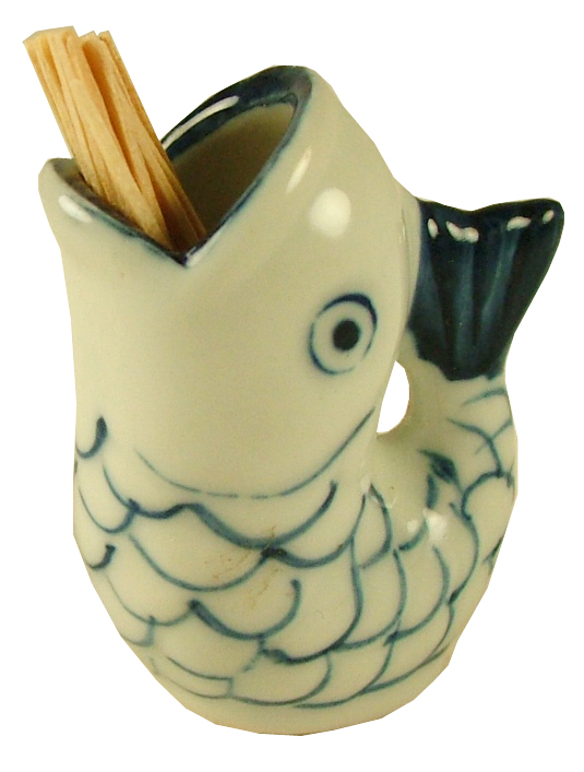 Tropical Fish Blue and White Porcelain Toothpick Holder Mary B Decorative Art
