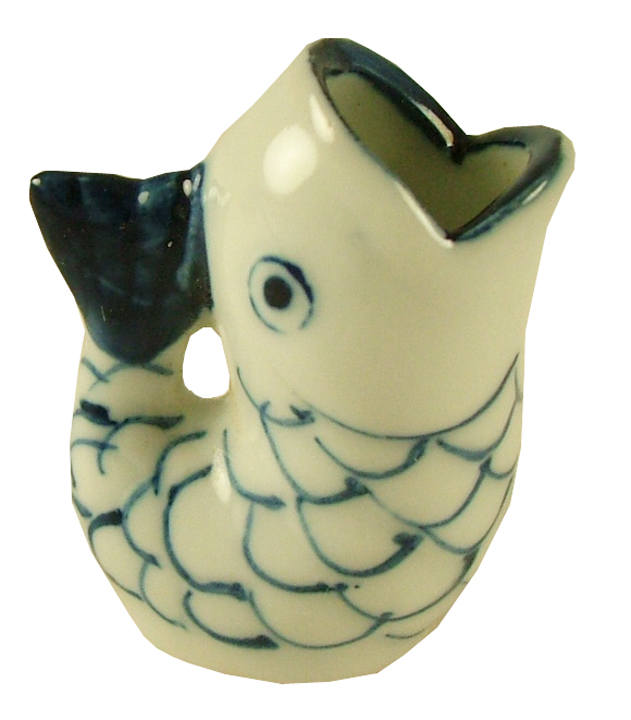 Tropical Fish Blue and White Porcelain Toothpick Holder Mary B Decorative Art