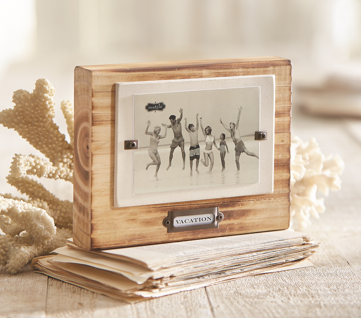 Vacation Block Wood Tabletop Desk Frame 5 X 3.5 Inch Photo Holder