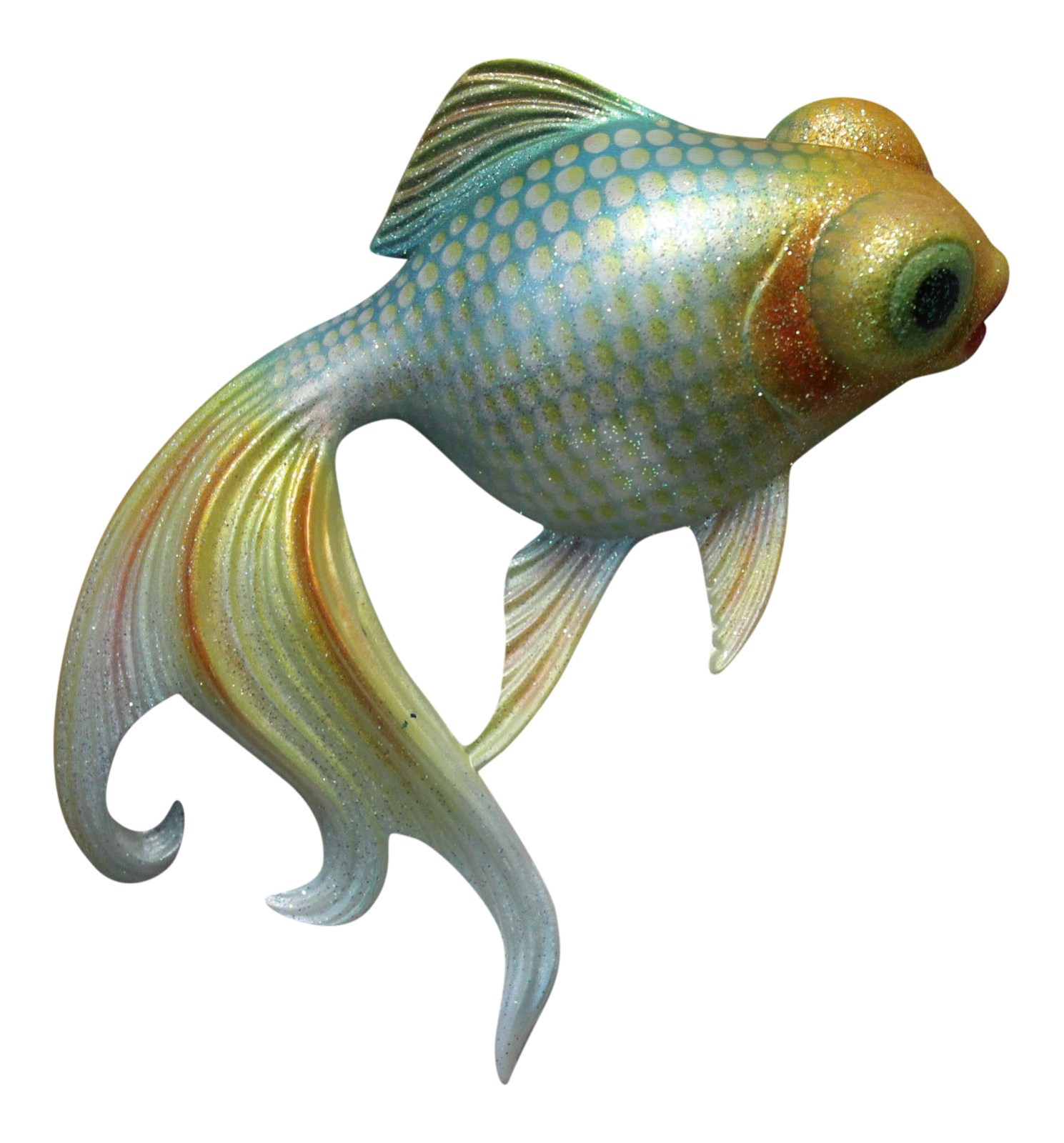 Fancy Tail Glittered Teal Goldfish Childs Room Bath 6 Inch Wall Decor