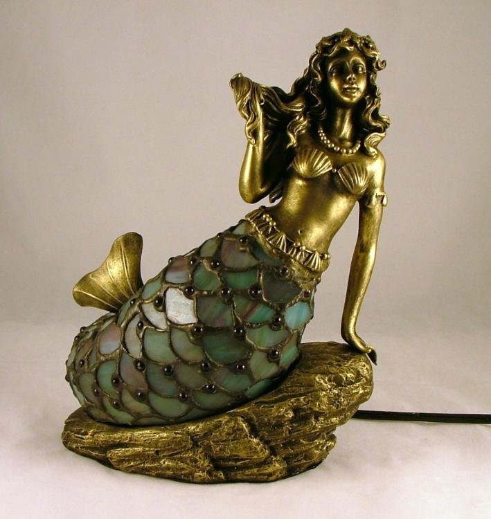 Stained Glass Tiffany Style Nautical Mermaid Siren Table Lamp