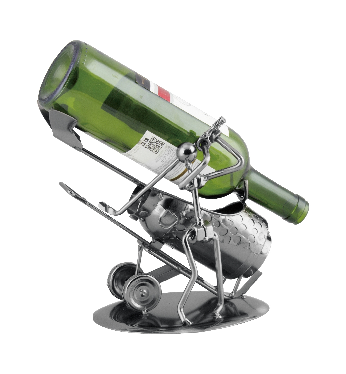 Golf Cart and Golfer Polished Metal Wine Caddy Bottle Holder Mary B